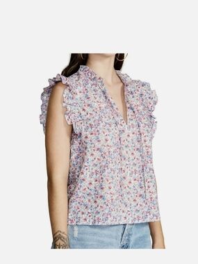 NWT BB Dakota Sz Med Floral Ruffle-Sleeve V-Neck Women's Top